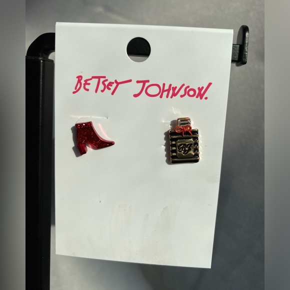 Betsey Johnson | Red Boot and Perfume Bottle Mix Match Stud Earrings - Picture 2 of 3